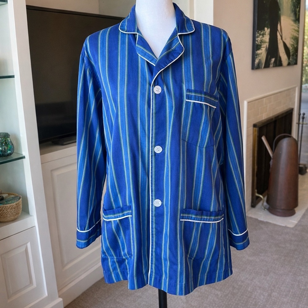 Christian Dior Monsieur Blue Striped Night Shirt Medium Cotton Blend
